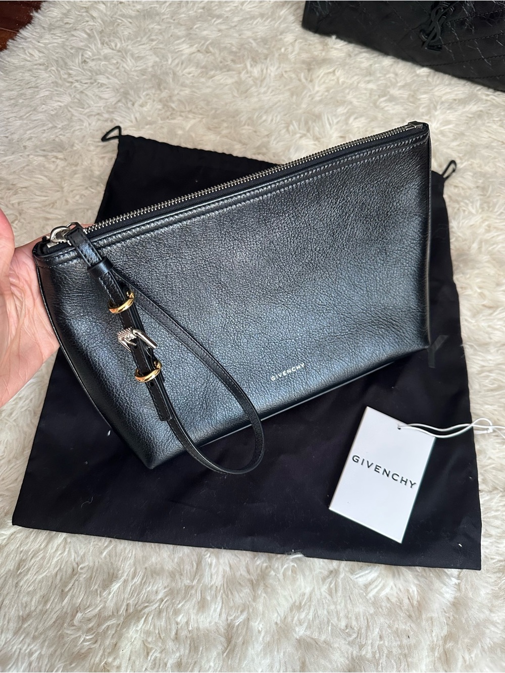 Givenchy Voyou Leather Travel Wristlet Pouch with Gold/Silver Accents